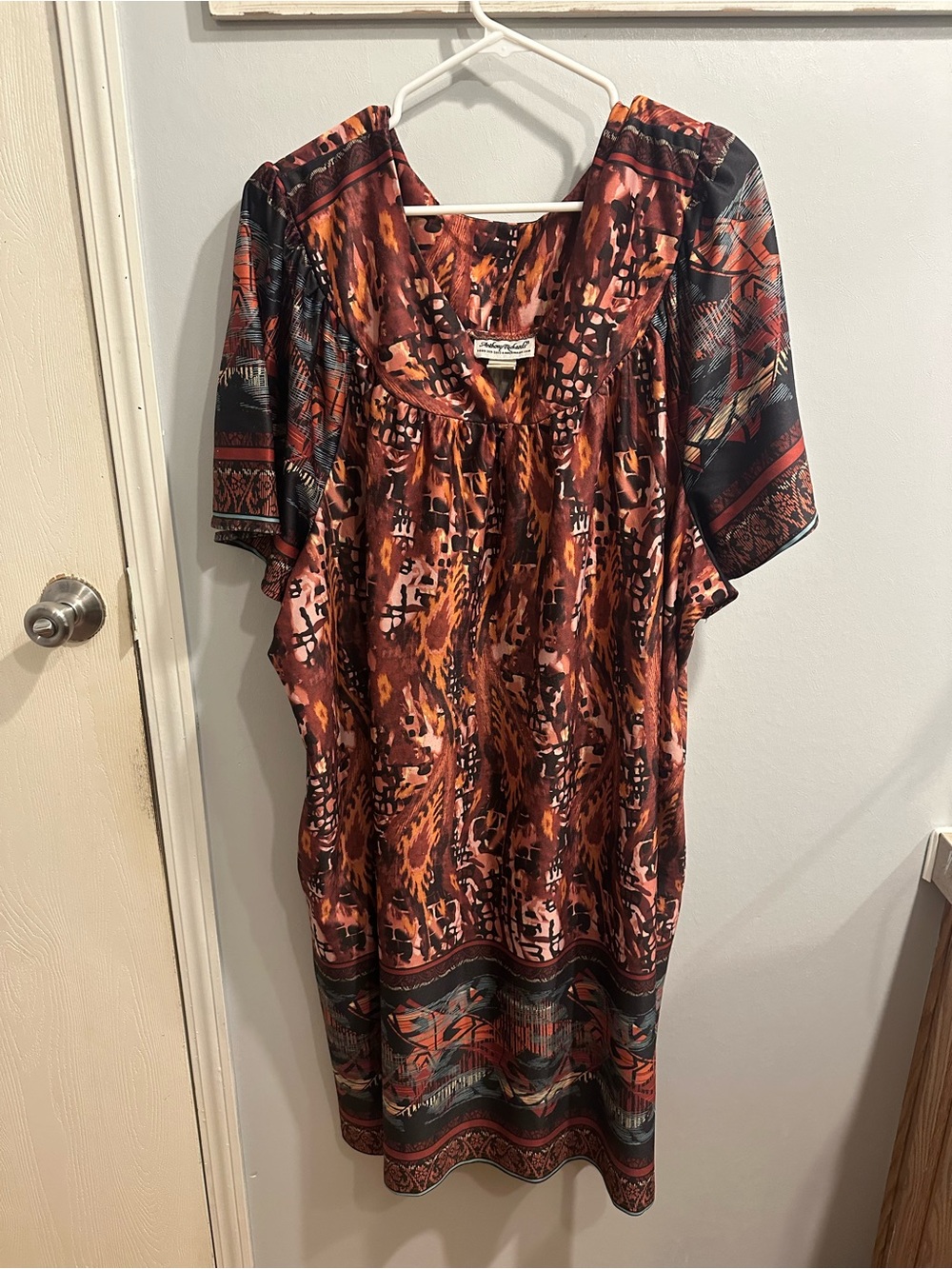 Anthony Richards Burnt Orange, Rust, Black Abstract Print Dress